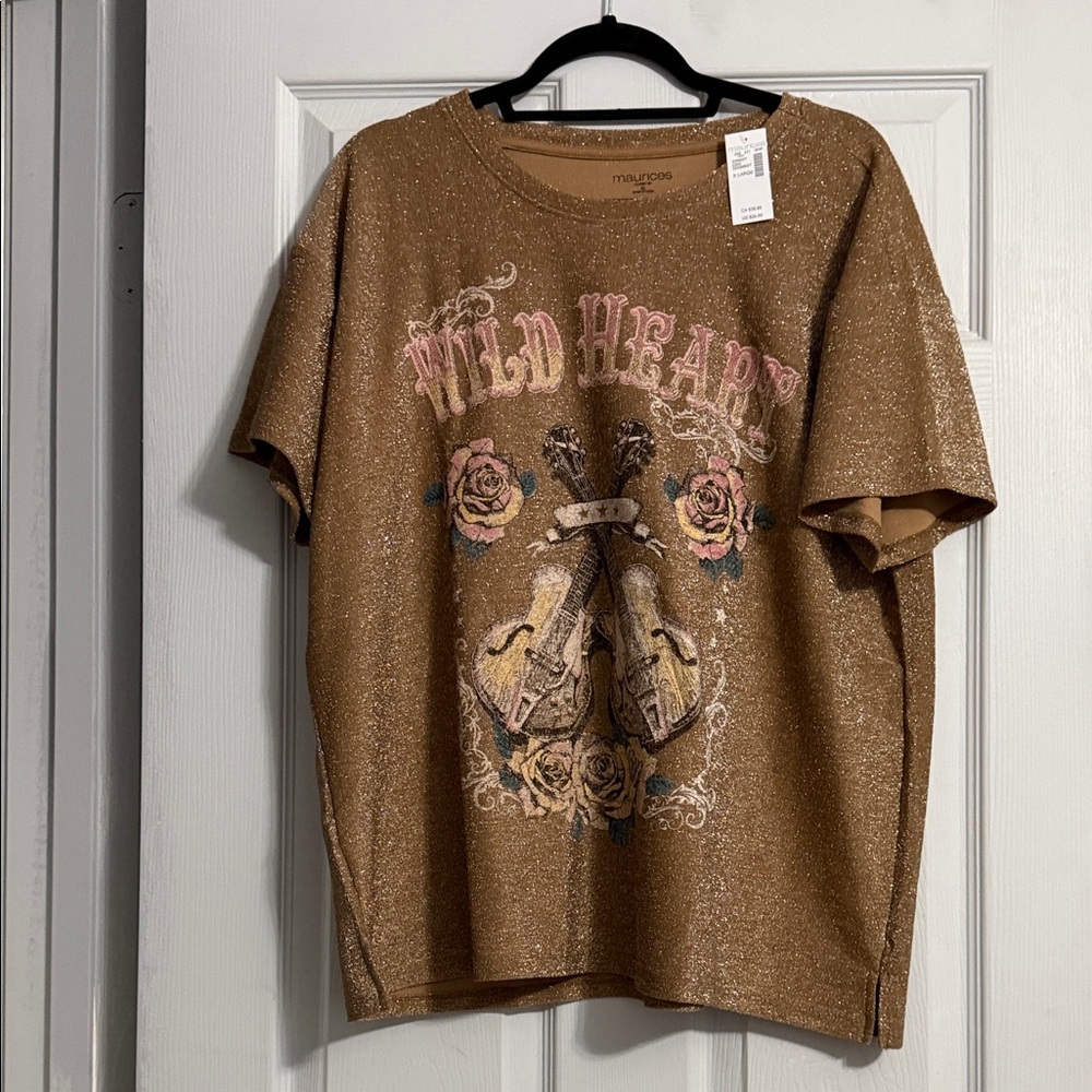 Maurices Gold Glitter "Wild Heart" Graphic Tee with Pink Accents